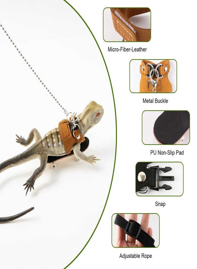 Swirge Bearded Dragon Leash and Harness Set, with Bearded Dragon Skateboard, Adjustable Lizard Leash Soft Leather Harness Climbing Accessories for Reptile Rat Tortoise (Brown) - Image 5